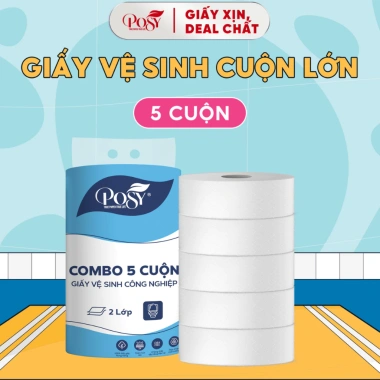 Combo 5 cuộn GVS Posy 700gr 2 lớp mềm mịn, nhẹ dịu - Giấy vệ sinh nhà hàng, khách sạn, chỉ 132.500₫