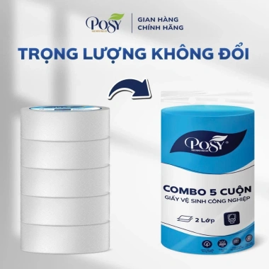 Combo 5 cuộn GVS Posy 700gr 2 lớp mềm mịn, nhẹ dịu - Giấy vệ sinh nhà hàng, khách sạn, chỉ 132.500₫