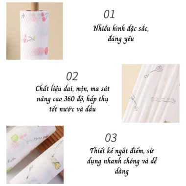 Combo 5 cuộn Khăn Lau Bếp 20cm - Giấy Lau Đa Năng, Thấm Nước Dầu Mỡ, Giặt Được, 28.710 VND