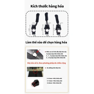 Combo 5 đầu khóa kéo 3 kích cỡ - Phụ kiện thay thế, phù hợp đa dạng, 16.900 VND 2