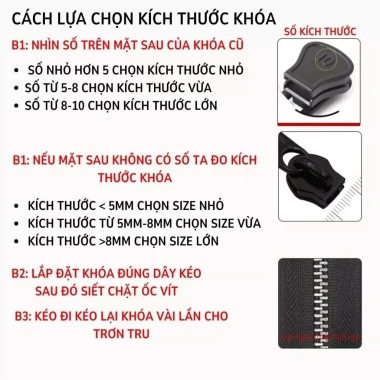 Combo 5 đầu khóa kéo 3 kích cỡ - Phụ kiện thay thế, phù hợp đa dạng, 16.900 VND 8