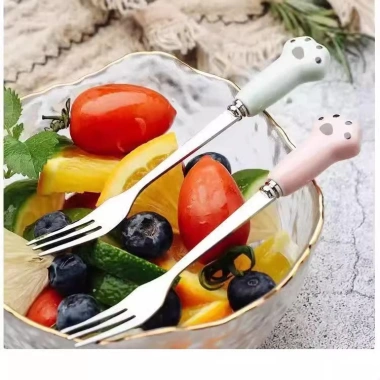 Combo 5 dĩa inox HAKI DN145 - Dĩa ăn hoa quả chân gấu, cán nhựa đa màu, 25.000₫ 3