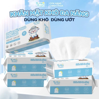 Combo 5 gói Khăn mặt khô Tushie Treats đa năng 20x20cm, hoa ngọc trai, 60 rút/gói, mềm mại, an toàn da - chỉ 152.000 VND Combo 5 gói Khăn mặt khô Tushie Treats đa năng 20x20cm, hoa ngọc trai, 60 rút/gói, mềm mại, an toàn da - chỉ 152.000 VND