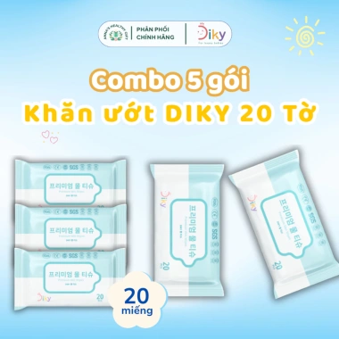 Combo 5 Gói Khăn Ướt DIKY 20 Tờ Nhỏ Gọn Tiện Lợi - Luôn Sạch, Giá 70.000₫