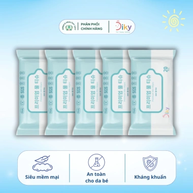 Combo 5 Gói Khăn Ướt DIKY 20 Tờ Nhỏ Gọn Tiện Lợi - Luôn Sạch, Giá 70.000₫ 3