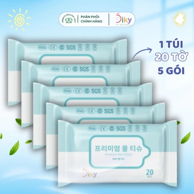 Combo 5 Gói Khăn Ướt DIKY 20 Tờ Nhỏ Gọn Tiện Lợi - Luôn Sạch, Giá 70.000₫ 6