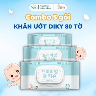 Combo 5 Gói Khăn Ướt Diky 80 Tờ - Tiết Kiệm, Tiện Lợi, An Toàn, Giá Ưu Đãi 143k