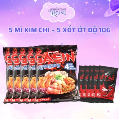 Combo 5 gói mì cay Sasin kim chi và soyum 120g + xốt ớt độ 10g - Giảm tới 109k