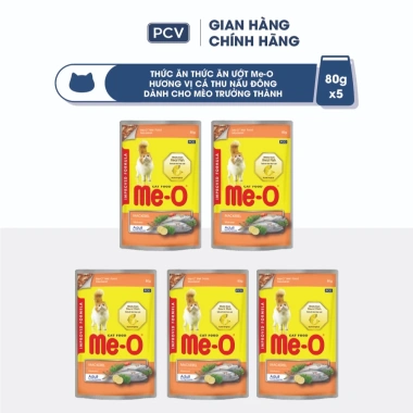 Combo 5 gói Thức ăn ướt Me-O cho mèo TT & con, Pate 80g, tặng Nón BH HĐ299k - 76.500 VND