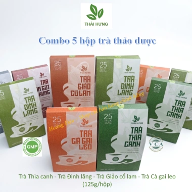 Combo 5 hộp Trà: thìa canh, đinh lăng, giảo cổ lam, cà gai leo - Giá 195.000 VND