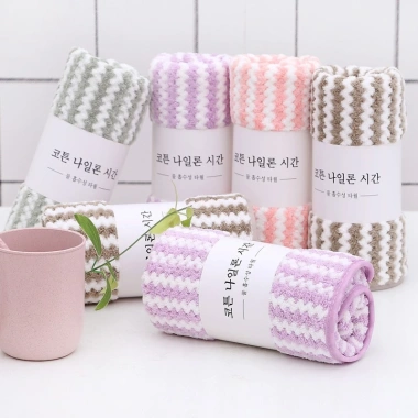 Combo 5 khăn mặt cotton lông cừu Hàn Quốc mềm mịn, siêu thấm nước, kẻ sọc - Khăn lau tay đa năng 50x35cm 22.200₫ 3