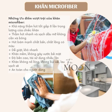 Combo 5 Khăn Microfiber 50x55 Dày Đa Năng Fumoon – Lau Kính, Bàn Ghế, Xe, Giá 248k