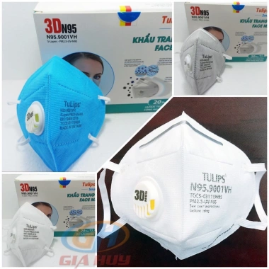 Combo 5 khẩu trang y tế 3D N95 Tulips ôm khít mũi, van thở, kháng khuẩn, 25.900₫