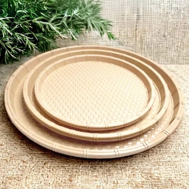 Combo 5 khay nhựa tròn giả mây Tre - Đựng bún, đậu, trái cây, decor - Việt Nhật giá ưu đãi 32.000₫