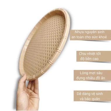 Combo 5 khay nhựa tròn giả mây Tre - Đựng bún, đậu, trái cây, decor - Việt Nhật giá ưu đãi 32.000₫