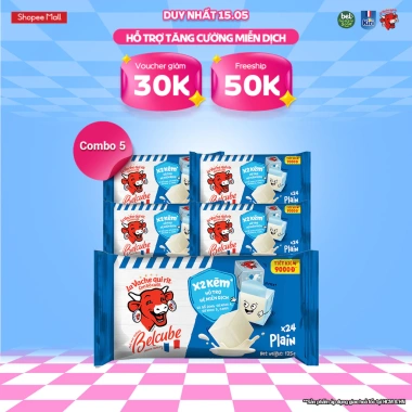 Combo 5 phô mai vuông Belcube vị sữa 24C 125g x15 - Giá ưu đãi 323.000 VND
