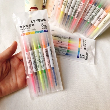 Combo 5 Set 6 Bút Dạ Quang Highlight 2 Đầu Màu Pastel - Giá 32.500₫, Giảm 7.150₫
