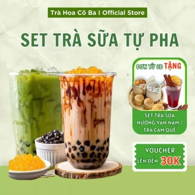 Combo 5 Set Trà Sữa Tự Pha 5 Vị Ngẫu Nhiên - 45‑50 Ly Trà Hoa Cô Ba 99k