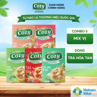 Combo 5 Trà Cozy Hoà Tan Ice Tea 16 gói Đào Dâu Vải Chanh Dây Sâm Bí Đao Thanh Nhiệt Giải Khát 186k