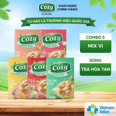 Combo 5 Trà Cozy Hoà Tan Ice Tea 16 gói Đào Dâu Vải Chanh Dây Sâm Bí Đao Thanh Nhiệt Giải Khát 186k