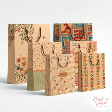 Combo 5 túi giấy Kraft túi xi măng quai xách họa tiết đa kích cỡ - Menystore 34k 2