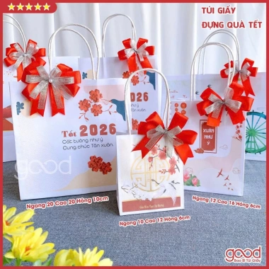 Combo 5 túi giấy Tết hoa mai đỏ 2.026 đa size, giấy cứng cáp, phù hợp quà tặng – 16.000₫ 5
