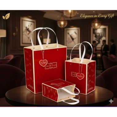 Combo 5 Túi Quà Đỏ Quai Cói Đinh Tán - Túi Quà Sinh Nhật Valentine Lễ Tết Sang Trọng