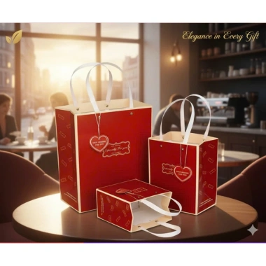 Combo 5 Túi Quà Đỏ Quai Cói Đinh Tán - Túi Quà Sinh Nhật Valentine Lễ Tết Sang Trọng