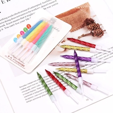 Combo 5 - Vỉ 10 cây nến sinh nhật màu sắc, nến xoắn, đèn cầy, giá ưu đãi 16.000₫