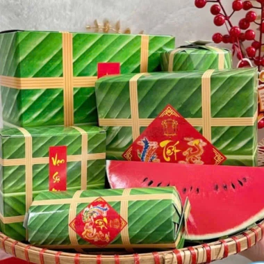 Combo 5 Vỏ Bánh Chưng & Bánh Tét Đậm Hương Giao Ngẫu Nhiên Decor Tết Sang Trọng 30k 9