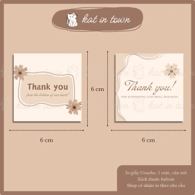 Combo 50-100 Thẻ Cảm Ơn Vintage 6x6cm Giấy Couche Cán Màng Mờ 2 Mặt 16.000₫