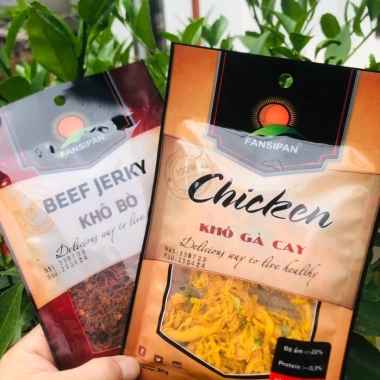 Combo 50 Gói Khô Bò Gà Heo Cháy Tỏi 50g Chính Hãng Fansipan - Giảm Giá 235k