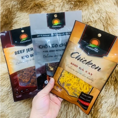 Combo 50 Gói Khô Bò Gà Heo Cháy Tỏi 50g Chính Hãng Fansipan - Giảm Giá 235k
