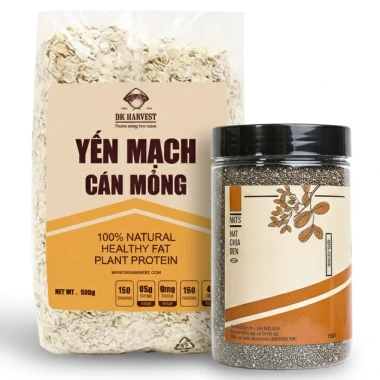 Combo 500g Hạt chia đen + 2kg Yến mạch cán dẹt – Tiết kiệm mua lẻ, chỉ 239.000₫