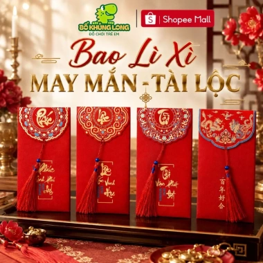 Combo 6 Bao Lì Xì Đỏ Phúc Lộc Tài Bố Khủng Long Tua Rua Cưới Hỏi và Tết Giá 20.085 VND