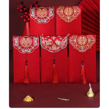 Combo 6 Bao Lì Xì Đỏ Phúc Lộc Tài Bố Khủng Long Tua Rua Cưới Hỏi và Tết Giá 20.085 VND