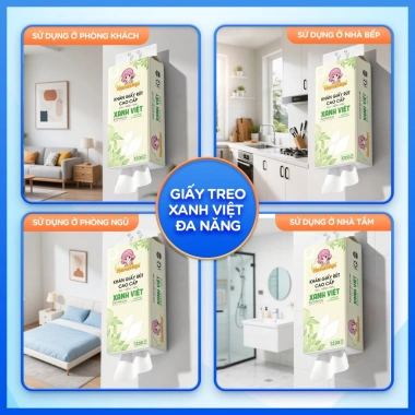 Combo 6 Bịch Giấy Rút Treo Tường Xanh Việt Hannah Seyo 1.200/1.280 tờ 4 lớp Dày Mịn 129k