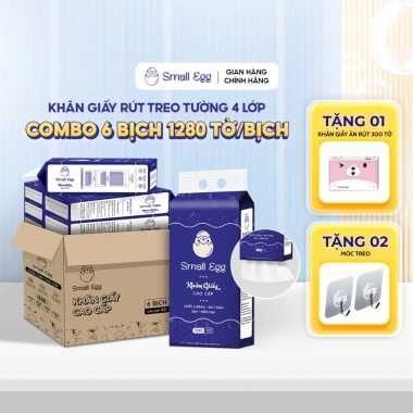 Combo 6 bịch khăn giấy Small Egg 1.280 tờ, kèm 2 gói 300x2, chỉ 158.500 VND