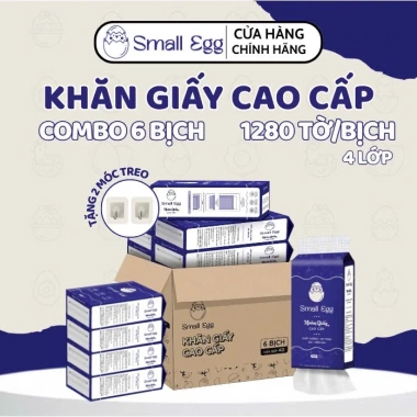 Combo 6 bịch khăn giấy Small Egg 1.280 tờ, kèm 2 gói 300x2, chỉ 158.500 VND