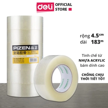 Combo 6 cuộn Băng keo dính trong 45mm x 183m siêu dính - Đóng thùng Deli, giảm còn 420k