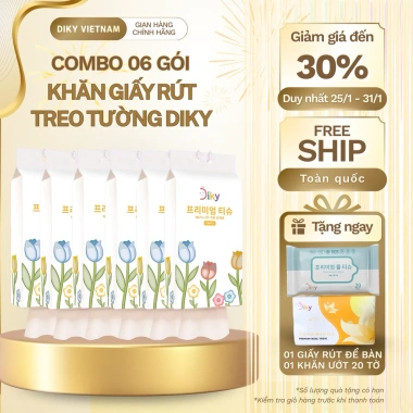 Combo 6 Gói Khăn Giấy DIKY Treo Tường 1.280 Tờ 4 Lớp Siêu Dai Không Mùi - Giá Độc Quyền 147k Giảm Sốc Combo 6 Gói Khăn Giấy DIKY Treo Tường 1.280 Tờ 4 Lớp Siêu Dai Không Mùi - Giá Độc Quyền 147k Giảm Sốc