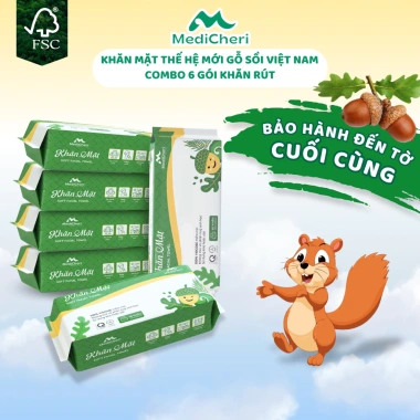 Combo 6 gói Khăn mặt mềm MediCheri 20x20cm, 60 khăn không mùi, dùng ướt – 216.000₫