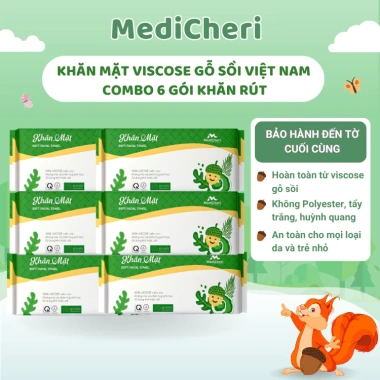 Combo 6 gói Khăn mặt mềm MediCheri 20x20cm, 60 khăn không mùi, dùng ướt – 216.000₫