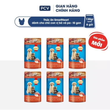 Combo 6 gói SmartHeart Thức ăn chó con vị gà + Tặng Nón & Yếm - Giá chỉ 124.200₫ 2
