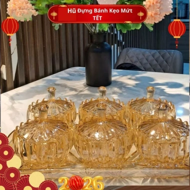 Combo 6 Hũ Thuỷ Tinh Pha Lê - Khay Cao Cấp Đựng Mứt Tết Sang Trọng 148.5k 10