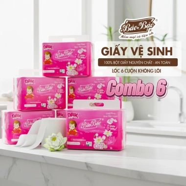 Combo 6 lốc Giấy Vệ Sinh Bảo Bảo 6 cuộn không lõi Hồng - Thấm hút tốt, 92.000 VND