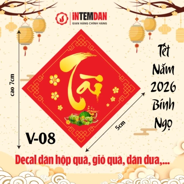 Combo 6 Mẫu V-20 - 100 Tem Tết Vinh Liên Dán Lọ Hạt, Quà Tết, Dưa Hấu, Bánh Chưng - 60.000 VNĐ