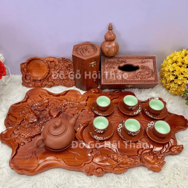 Combo 6 món đồ gỗ mỹ nghệ mini Song Long: ấm chén, khay trà hương đỏ, hộp giấy, lọ tăm - Giá ưu đãi 630.000₫ 2