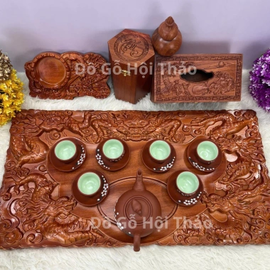 Combo 6 món đồ gỗ mỹ nghệ mini Song Long: ấm chén, khay trà hương đỏ, hộp giấy, lọ tăm - Giá ưu đãi 630.000₫ 4