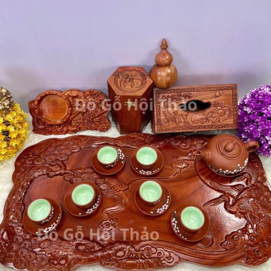 Combo 6 món đồ gỗ mỹ nghệ mini Song Long: ấm chén, khay trà hương đỏ, hộp giấy, lọ tăm - Giá ưu đãi 630.000₫ 5